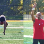 a still of QNET ID Anup Debnath's successful Guinness World Record attempt at 21 back handsprings and then posing for the camera with Amezcua wellness product, Chi Pendant 4, around his neck afterwards